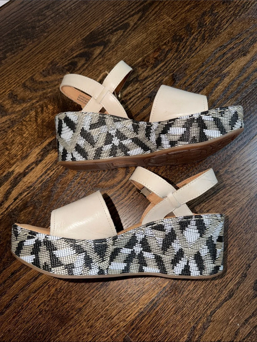 Born Dorrah Cream Platform Sandals with Patterned Wedge